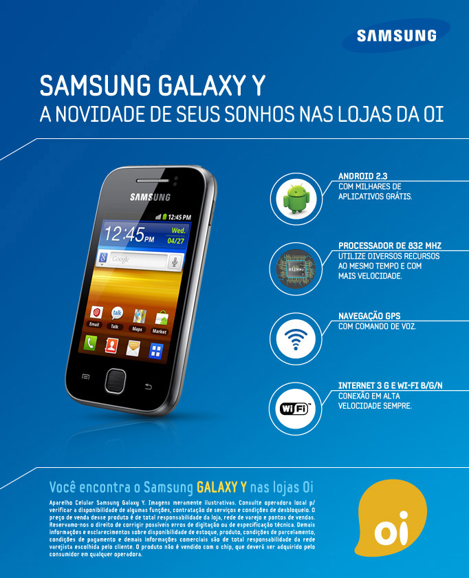 Chegou Samsung Galaxy Y - Compre já o seu